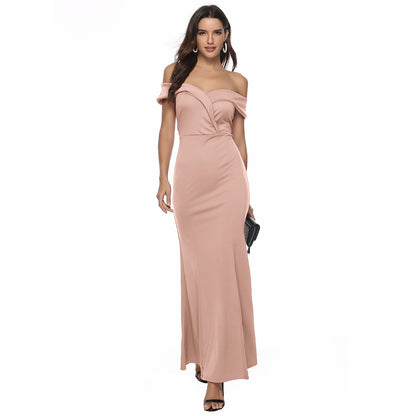 CREAMTOPMALL [Buyer List] 2025 bridesmaid clothes women's tide split dress shoulder temperament beautiful women fishtail dress