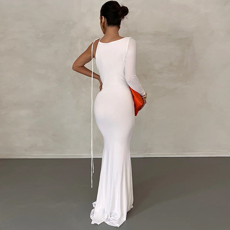 CREAMTOPMALL [Aristocratic temperament] High-end deep V original backless shoulder sexy dress 2025 trade 2025  evening dress