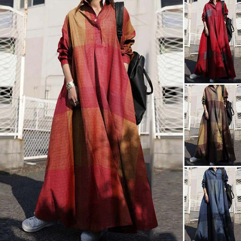 CREAMTOPMALL [Buyer's original] Japan and South Korea popular classical ethnic style cotton and linen fashion pendulum long dress milf Japanese dress