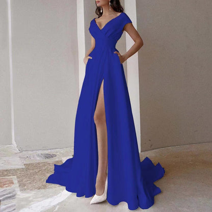 CREAMTOPMALL Export  dress beautiful woman aura show high split banquet dress long dress dress host mopping evening dress