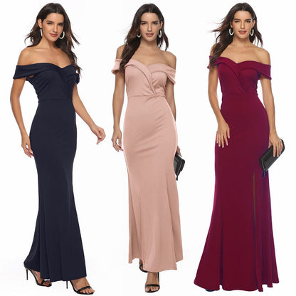 CREAMTOPMALL [Buyer List] 2025 bridesmaid clothes women's tide split dress shoulder temperament beautiful women fishtail dress