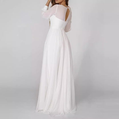 CREAMTOPMALL [Paris Show] Niche  High-end White Chiffon Dress Split V-Neck Elegant Court Women's Dress