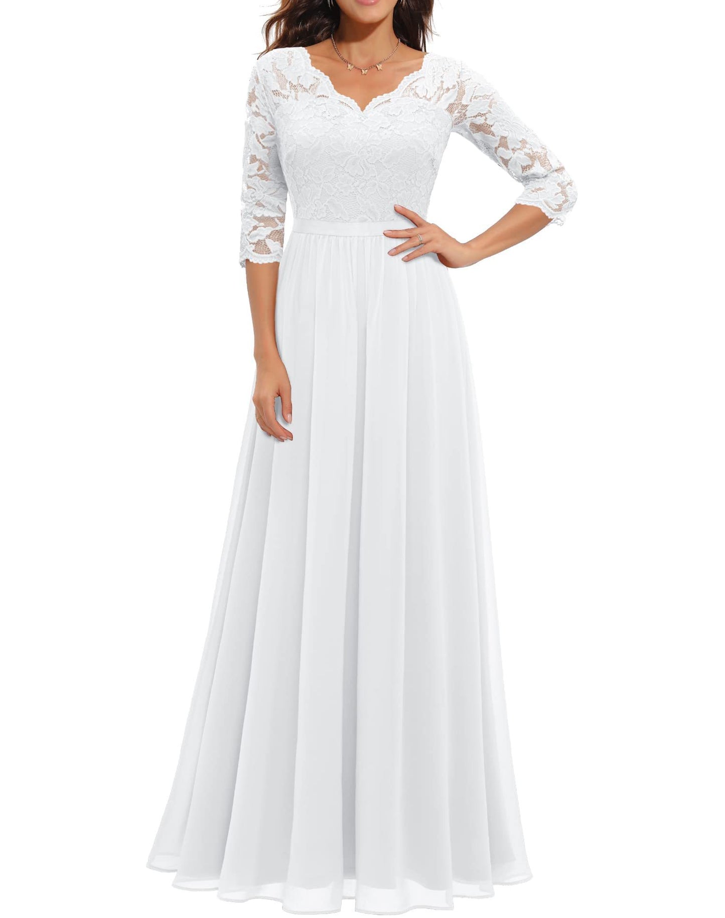 CREAMTOPMALL Dress high-end light luxury niche  high-end white long dress long waist lace slightly fat noble dress