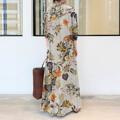 CREAMTOPMALL [Buyer List] Japanese and Korean popular ladies cotton and linen big flowers loose long skirt long sleeve socket long shirt skirt women