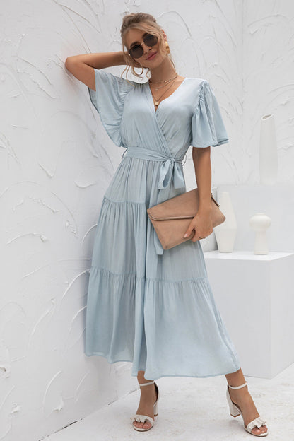 Creamtopmall V-Neck Patchwork Long Dress