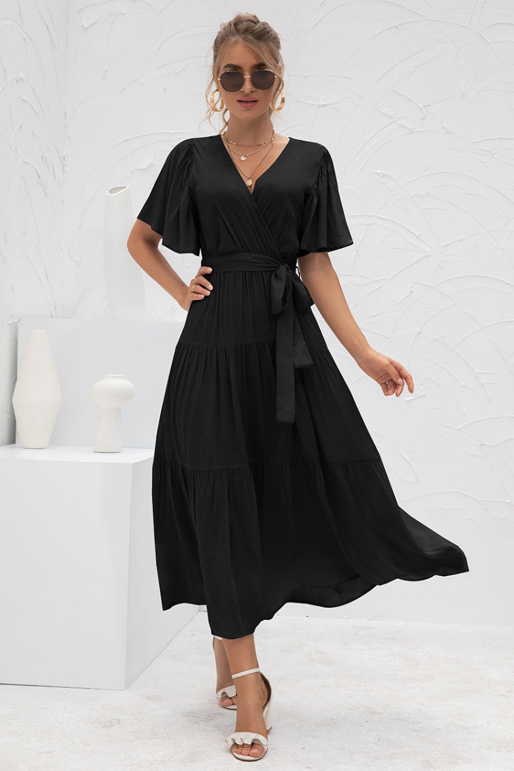 Creamtopmall V-Neck Patchwork Long Dress