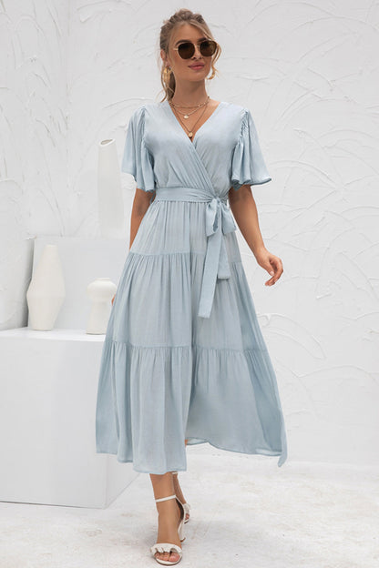 Creamtopmall V-Neck Patchwork Long Dress