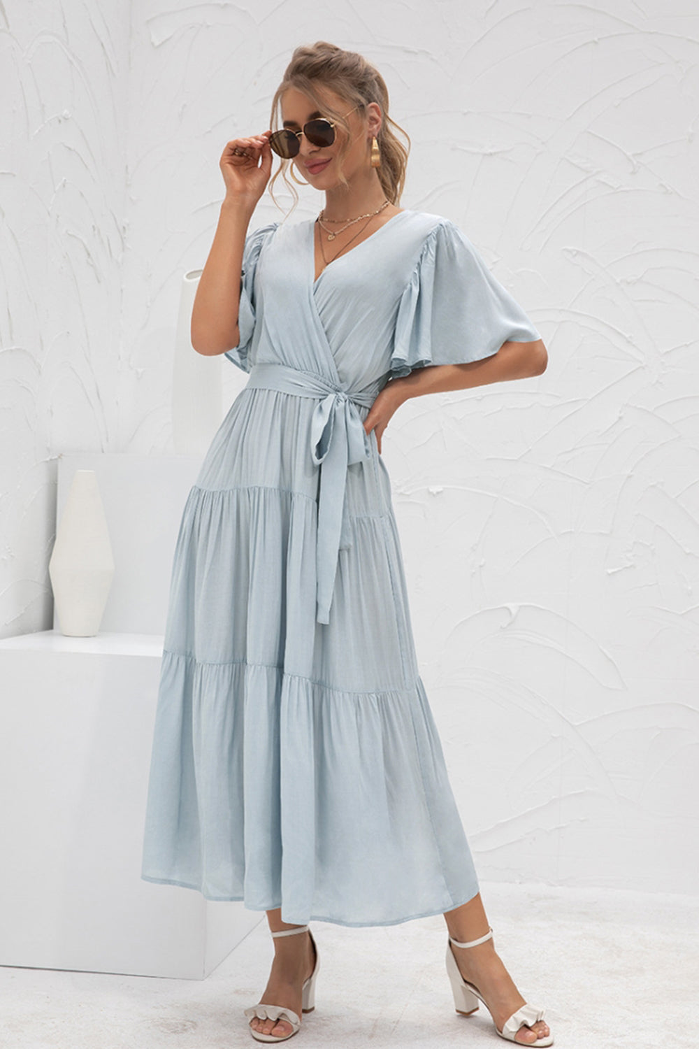 Creamtopmall V-Neck Patchwork Long Dress