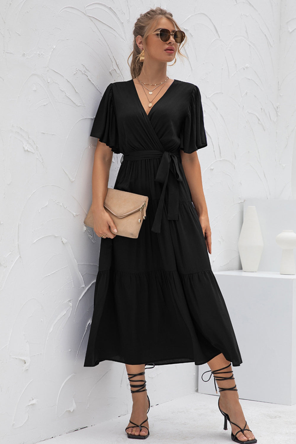 Creamtopmall V-Neck Patchwork Long Dress