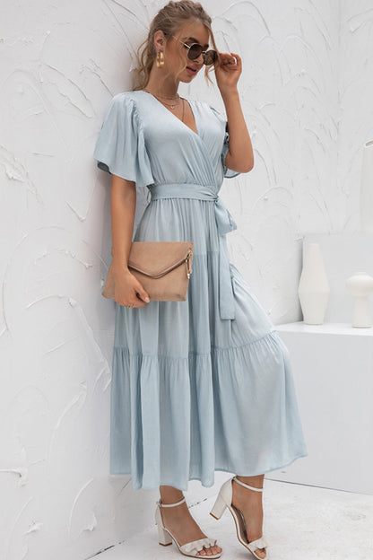 Creamtopmall V-Neck Patchwork Long Dress