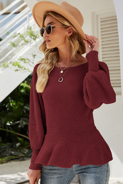 Creamtopmall Lantern Sleeve Crop Knitting Sweater