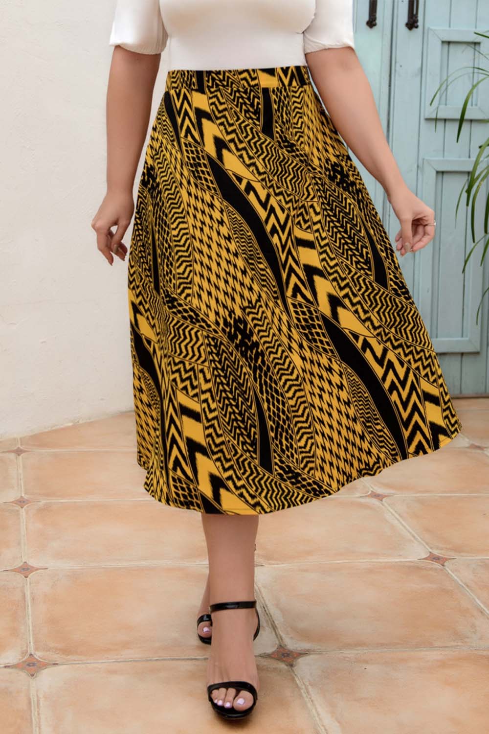 Creamtopmall Elastic Waist Print Skirt