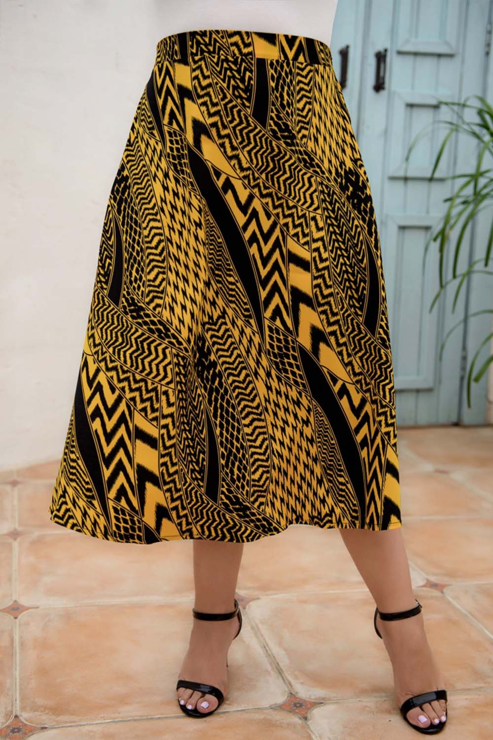 Creamtopmall Elastic Waist Print Skirt