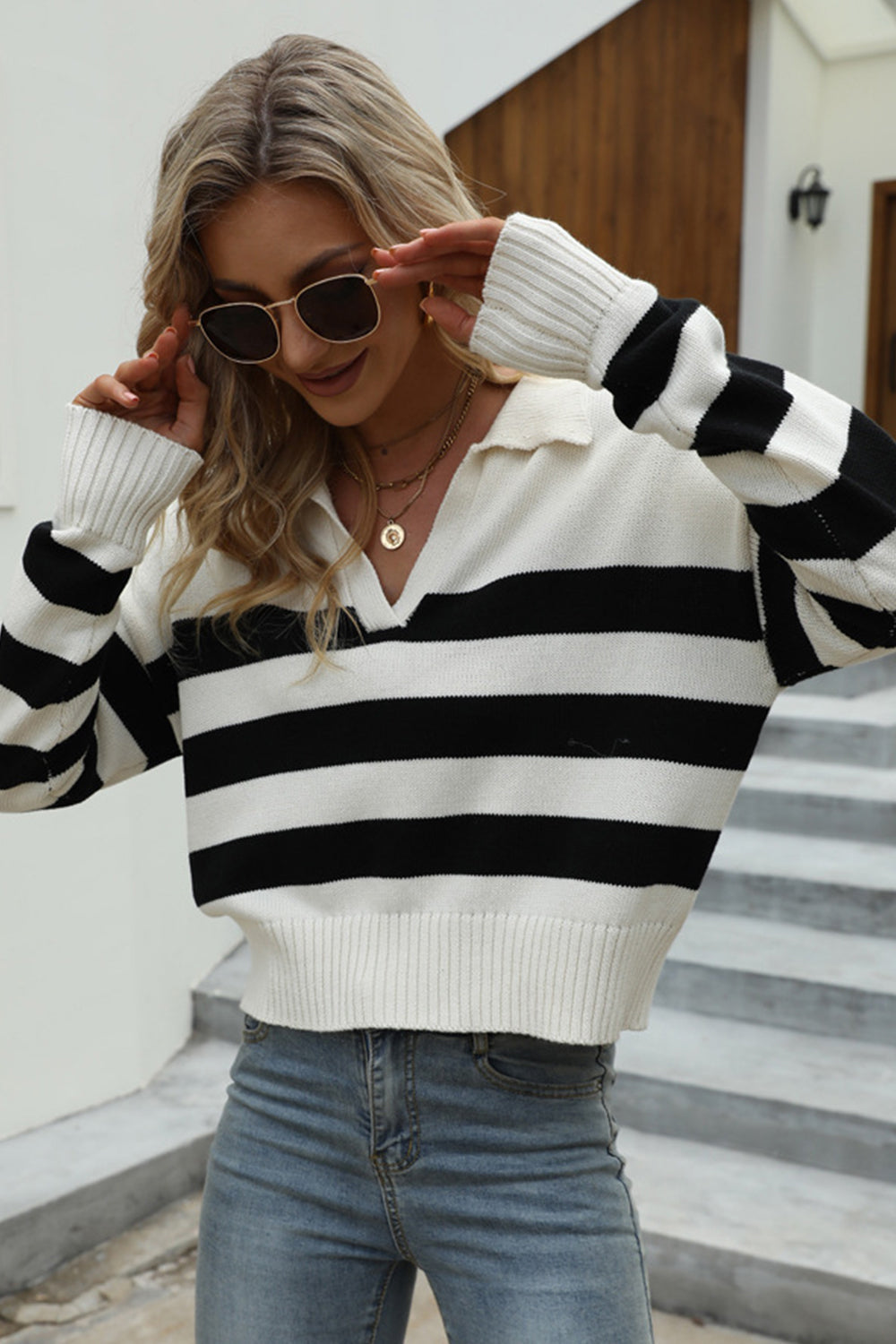 Creamtopmall Loose Striped Contrast Pullover