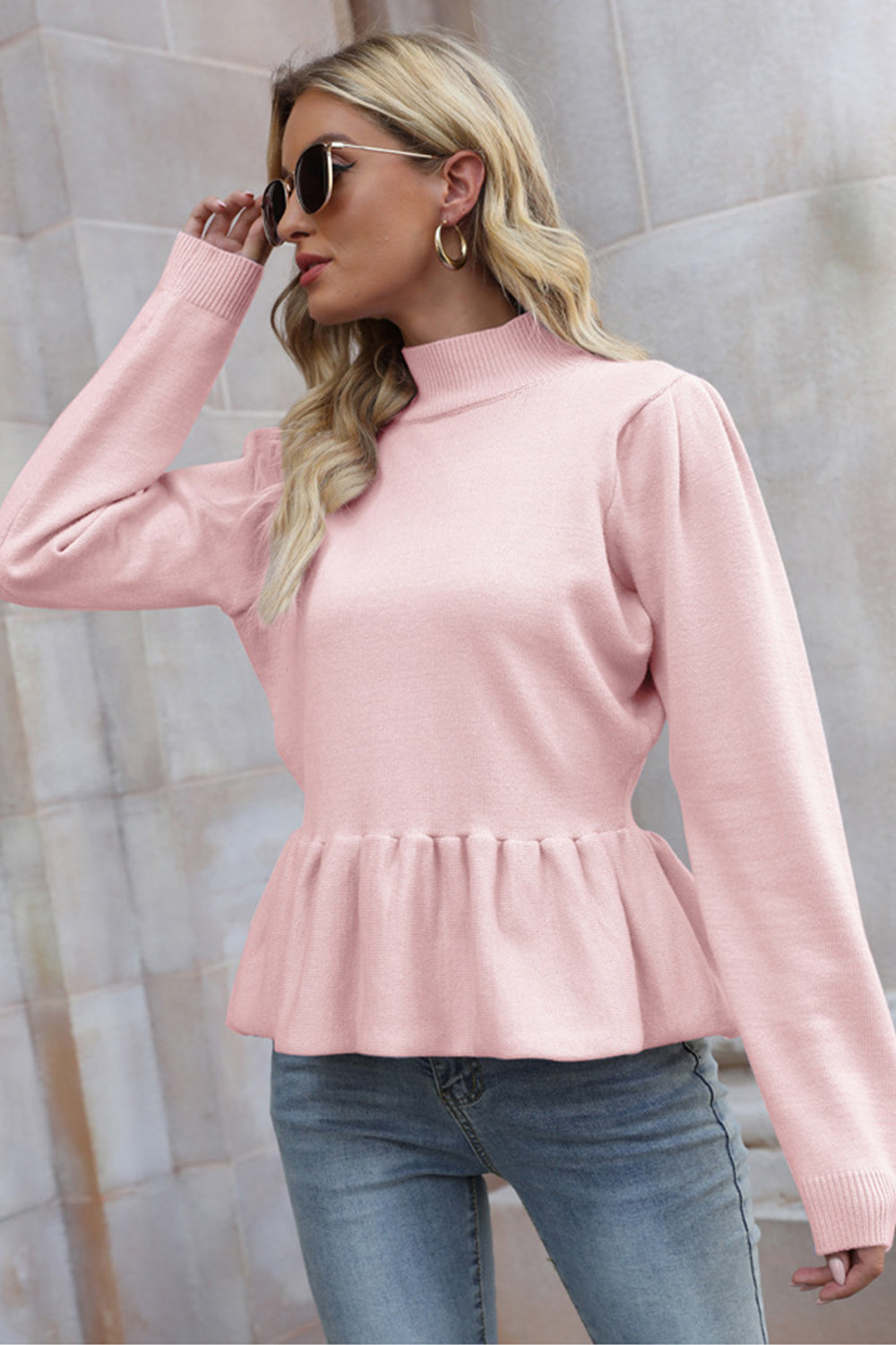 Creamtopmall Bat Sleeve Knit Solid Color Pullover