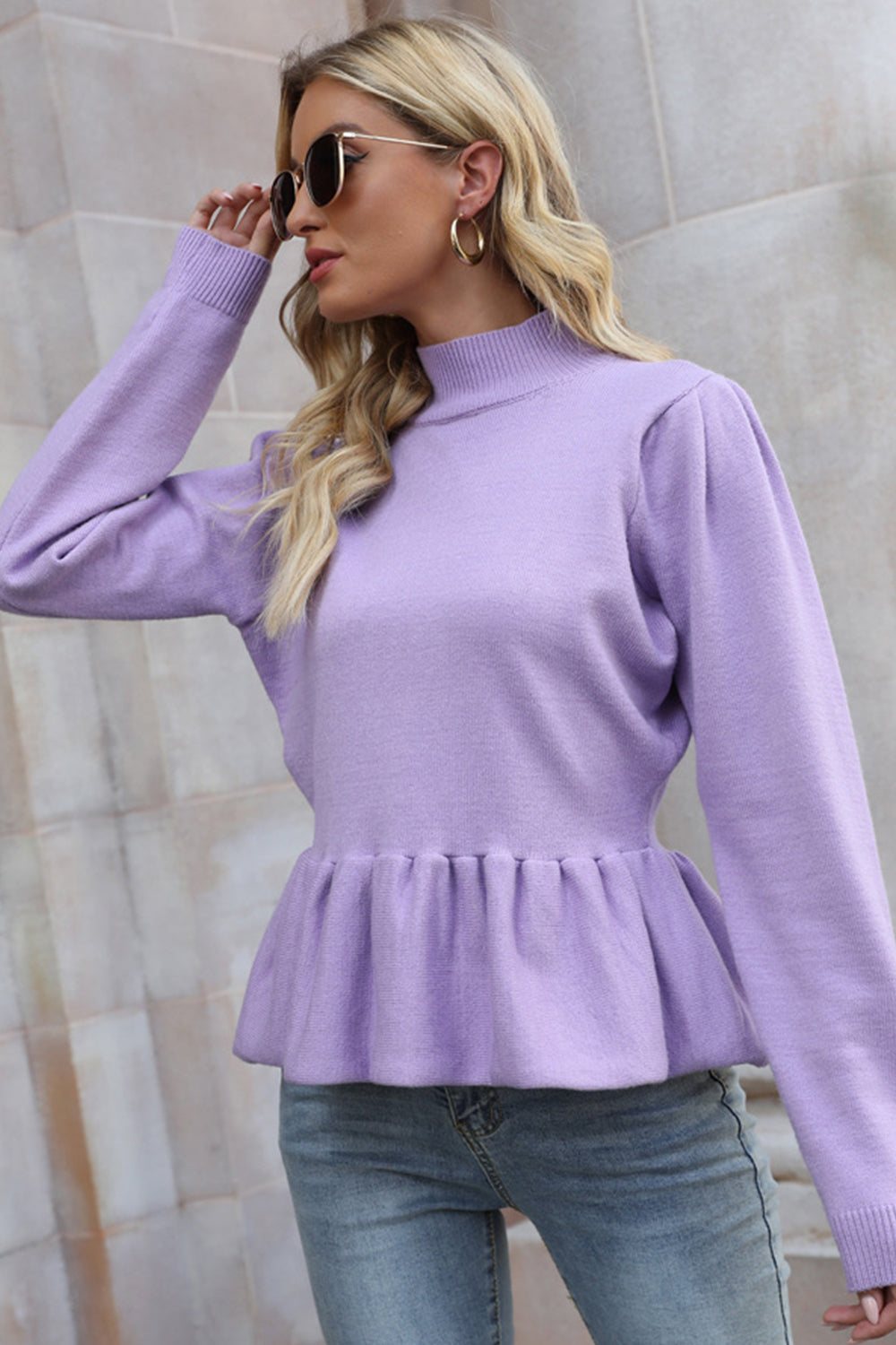 Creamtopmall Bat Sleeve Knit Solid Color Pullover