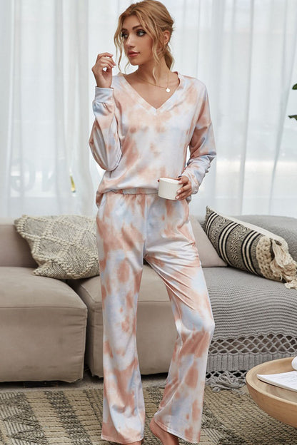 creamtopmall Tie-Dye Round Neck Pajamas