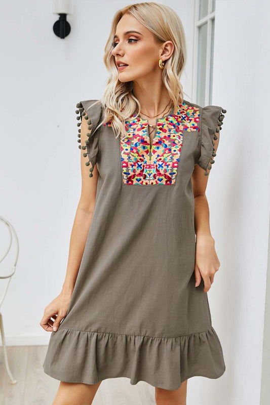 Creamtopmall Solid Color Embroidered Dress