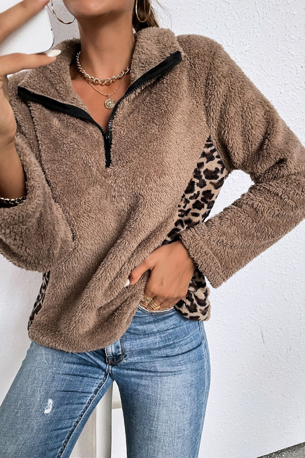 Creamtopmall Lapel Patchwork Leopard Print Sweater