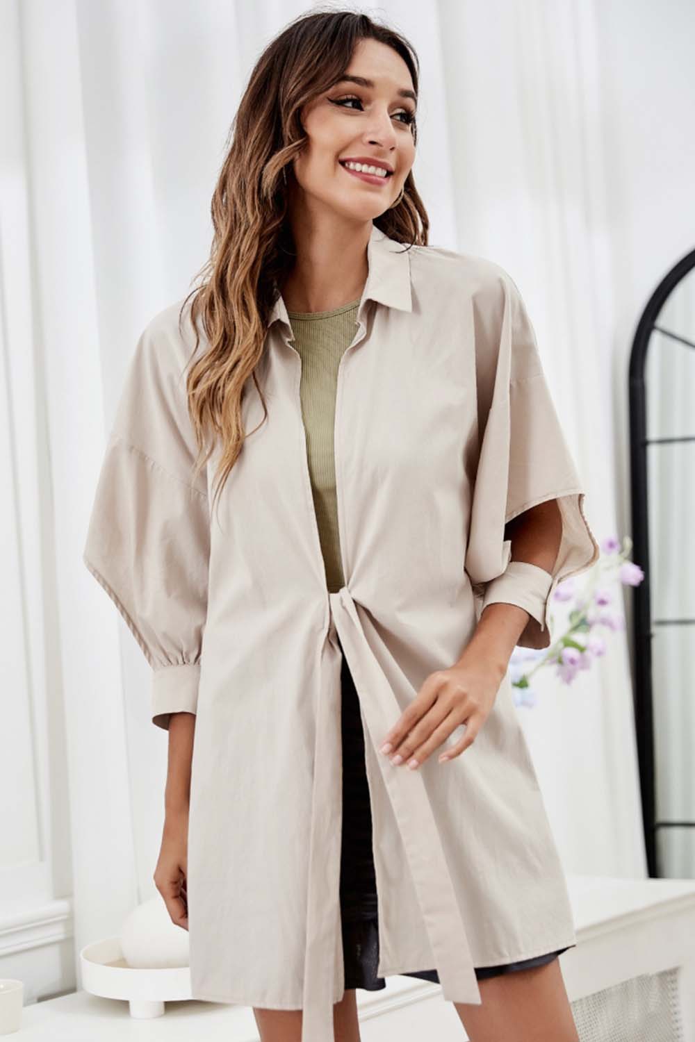 Creamtopmall Hollow-Sleeved Strappy Coat