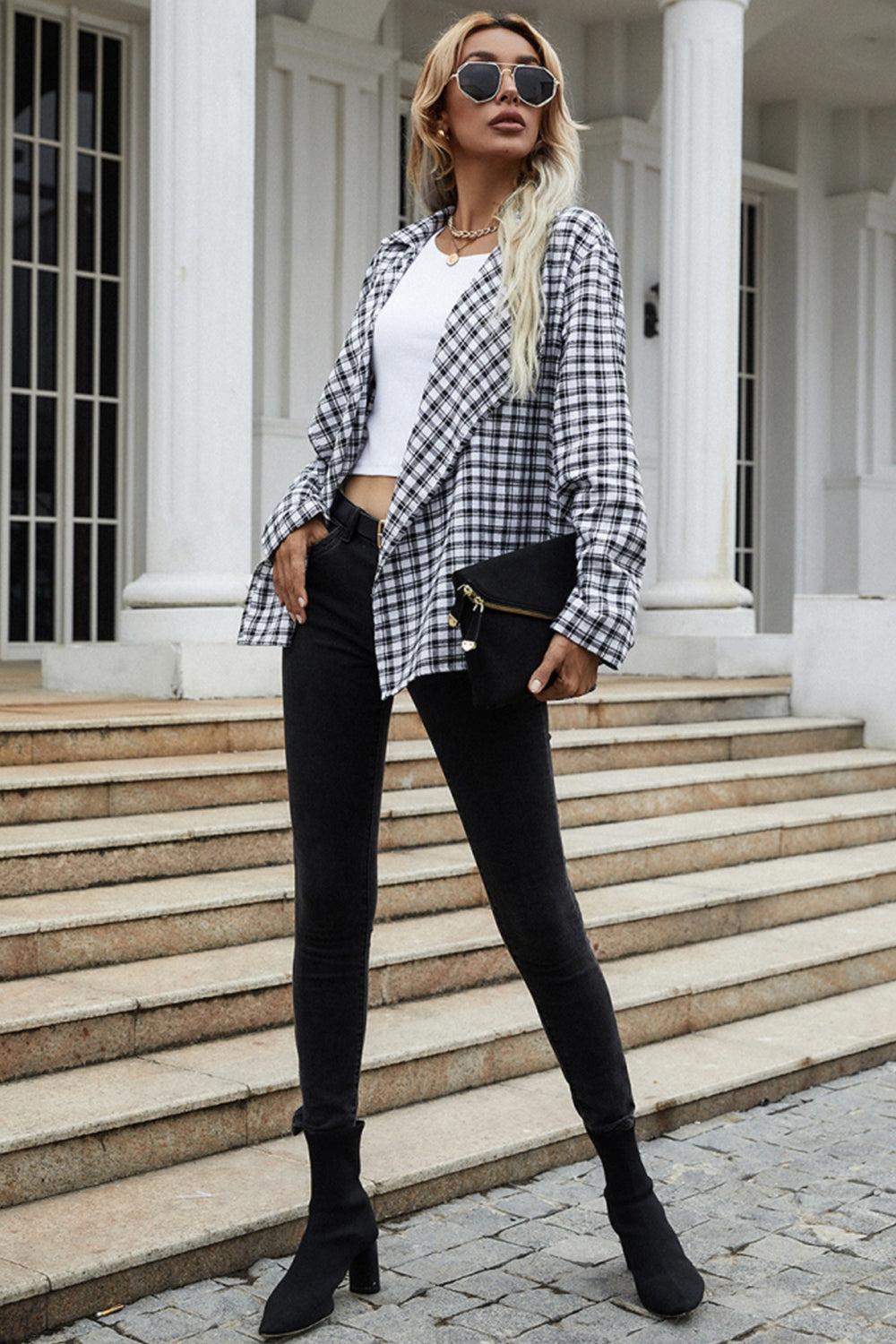 Creamtopmall Loose Plaid Blazer