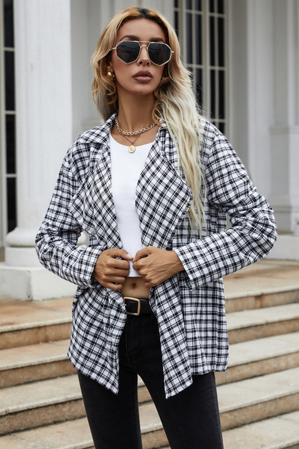 Creamtopmall Loose Plaid Blazer