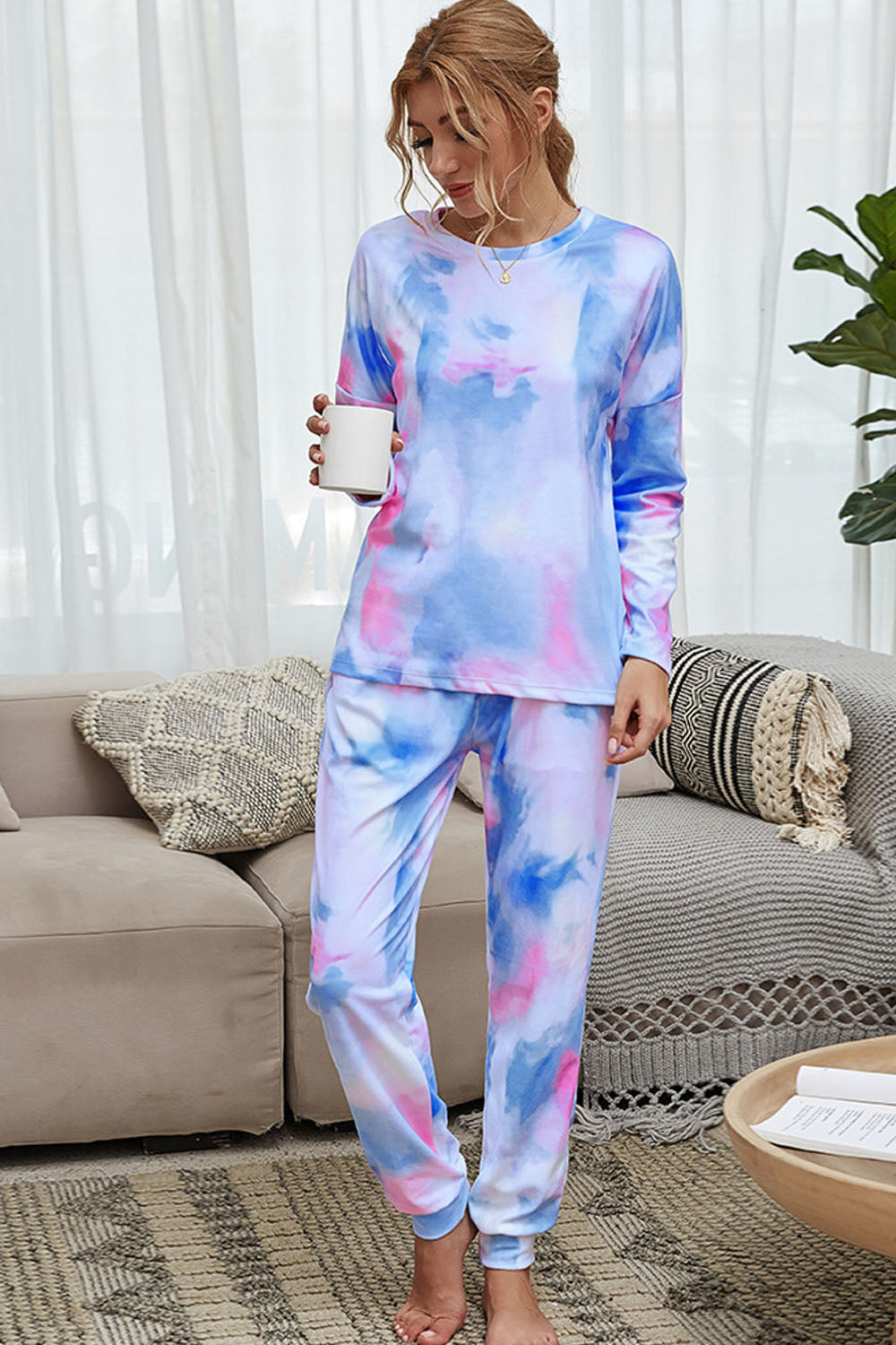 creamtopmall Tie-Dye Home Wear Long Sleeve Suit