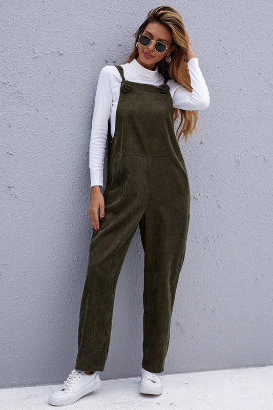 creamtopmall Corduroy Solid Color Overalls