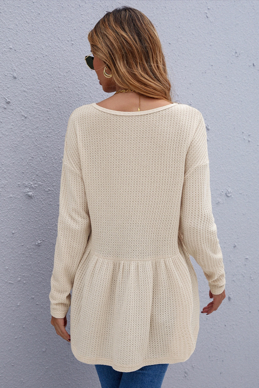 Creamtopmall Solid Color Waffle Sweater