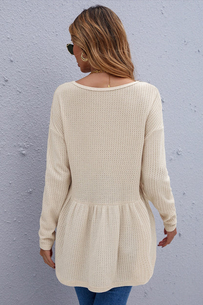 Creamtopmall Solid Color Waffle Sweater