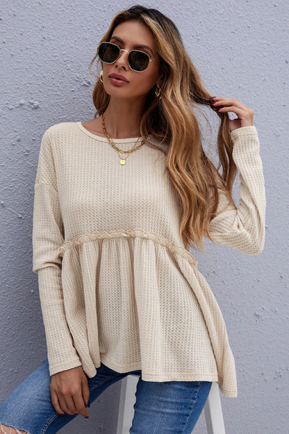 Creamtopmall Solid Color Waffle Sweater