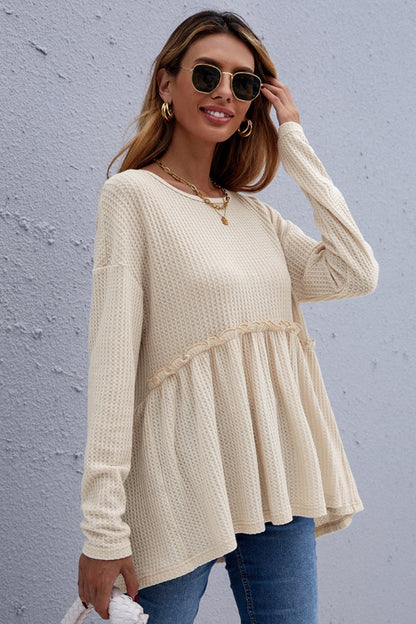 Creamtopmall Solid Color Waffle Sweater