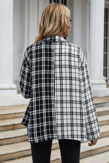 Creamtopmall Black And White Patchwork Plaid Single-Breasted Jacket