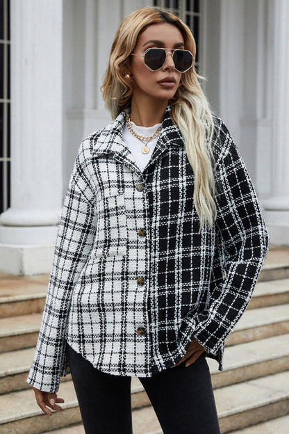 Creamtopmall Black And White Patchwork Plaid Single-Breasted Jacket