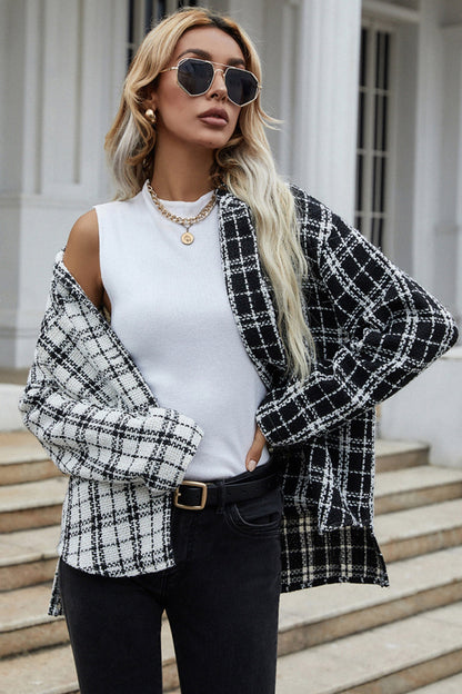 Creamtopmall Black And White Patchwork Plaid Single-Breasted Jacket