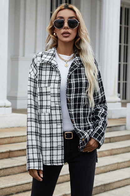 Creamtopmall Black And White Patchwork Plaid Single-Breasted Jacket