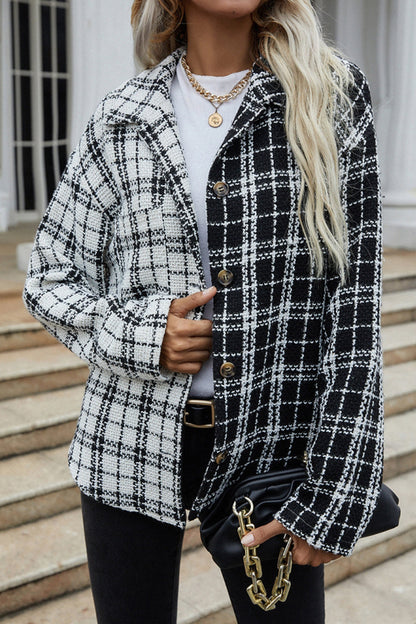 Creamtopmall Black And White Patchwork Plaid Single-Breasted Jacket