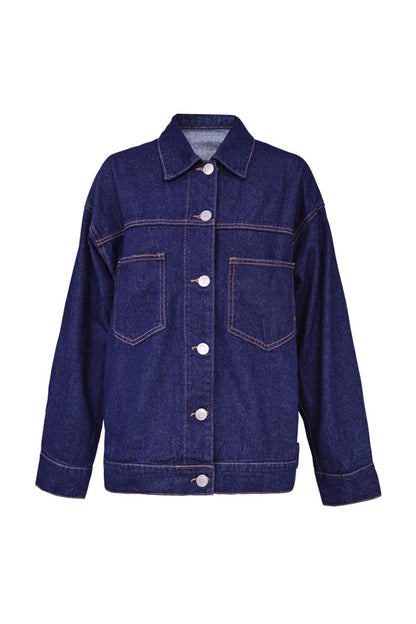 Creamtopmall Lapel Long Sleeve Denim Jacket