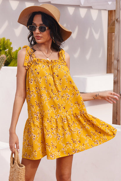 Creamtopmall Frilled Sling Print Dress