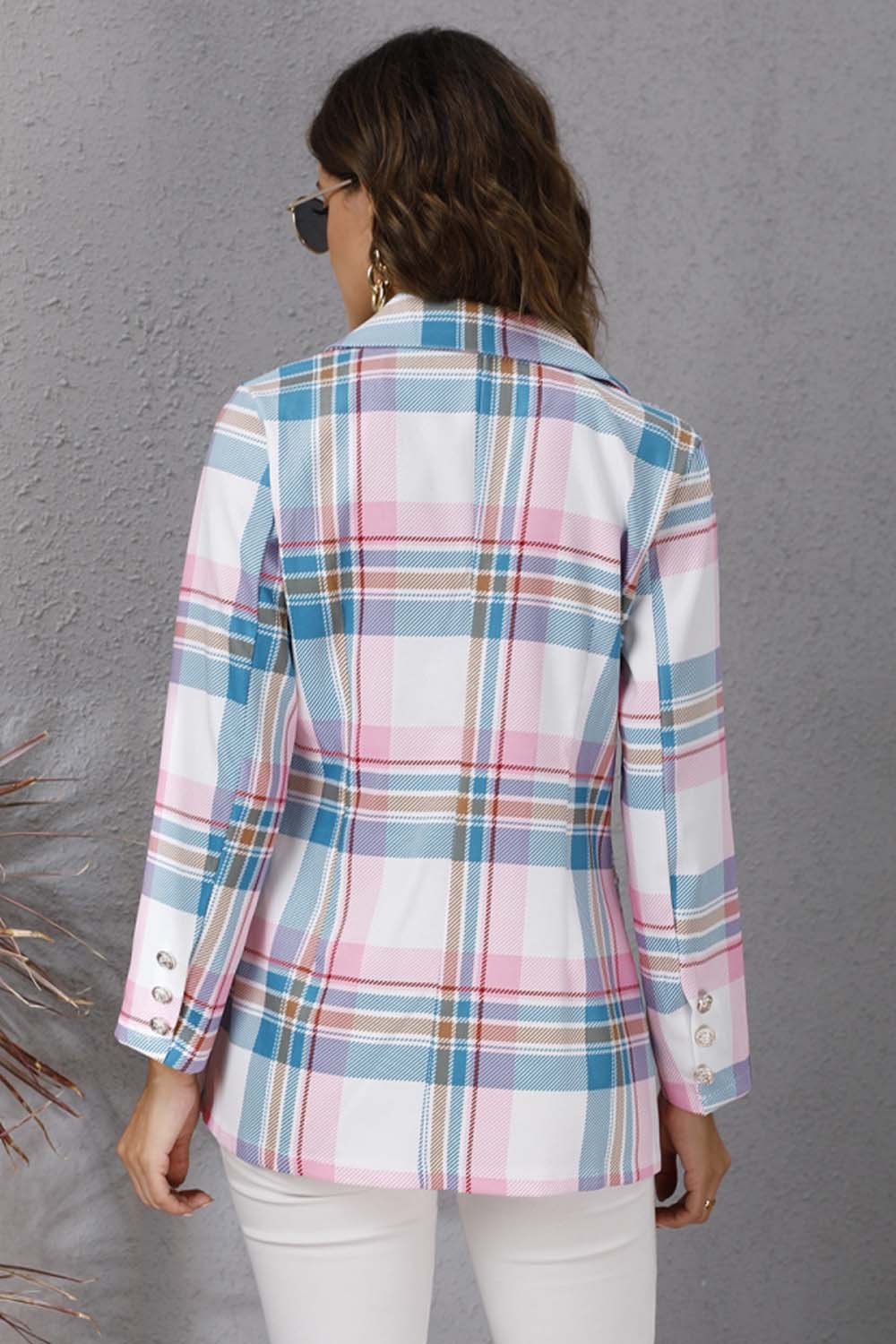 Creamtopmall Colorful Plaid Print Long-Sleeved Blazer