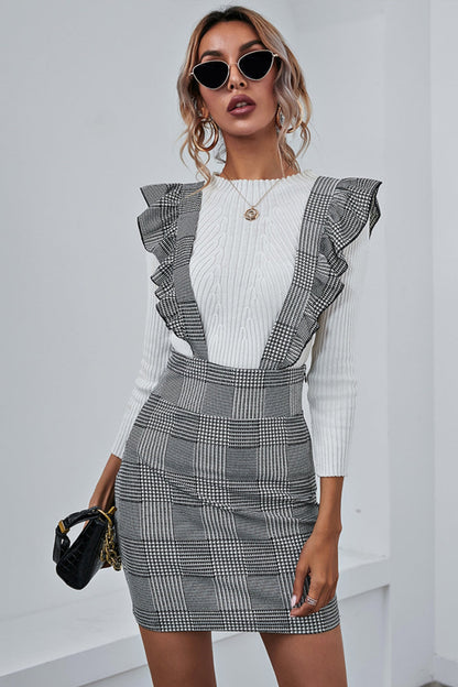 Creamtopmall Houndstooth Suspender Dress