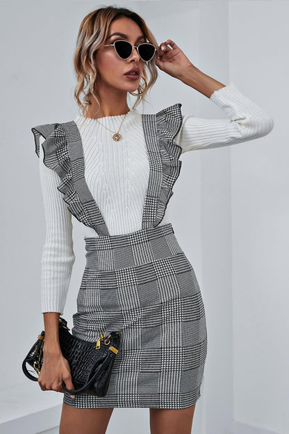 Creamtopmall Houndstooth Suspender Dress