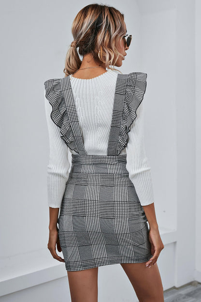 Creamtopmall Houndstooth Suspender Dress