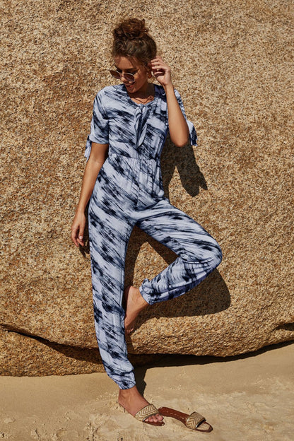 creamtopmall Printed Tie Jumpsuit