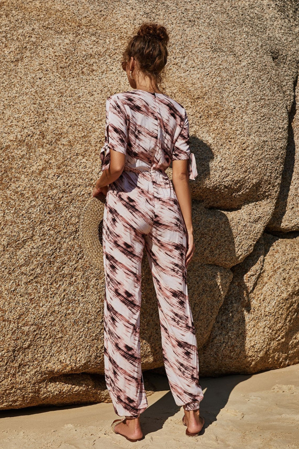 creamtopmall Printed Tie Jumpsuit