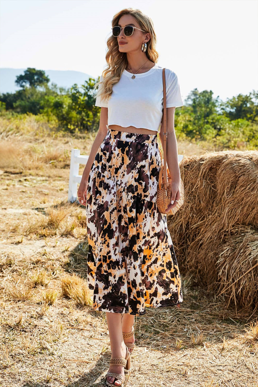 Creamtopmall Printed Big Swing Skirt