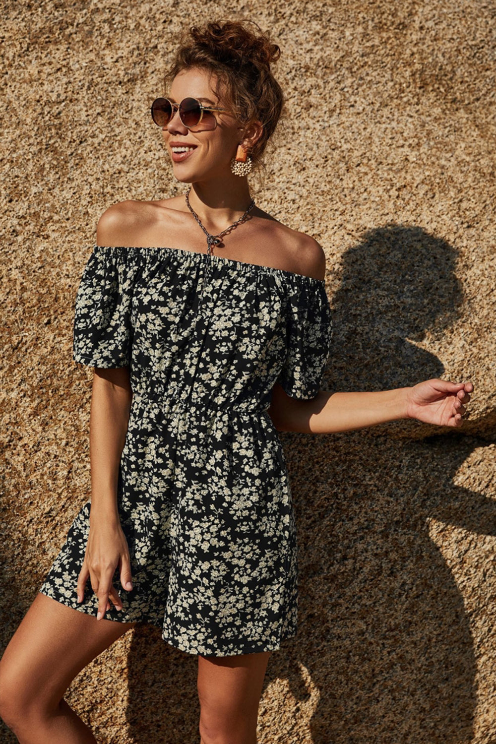 creamtopmall Off-Shoulder Printed Wide-Leg Jumpsuit