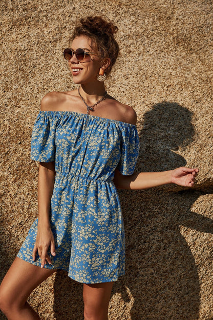 creamtopmall Off-Shoulder Printed Wide-Leg Jumpsuit