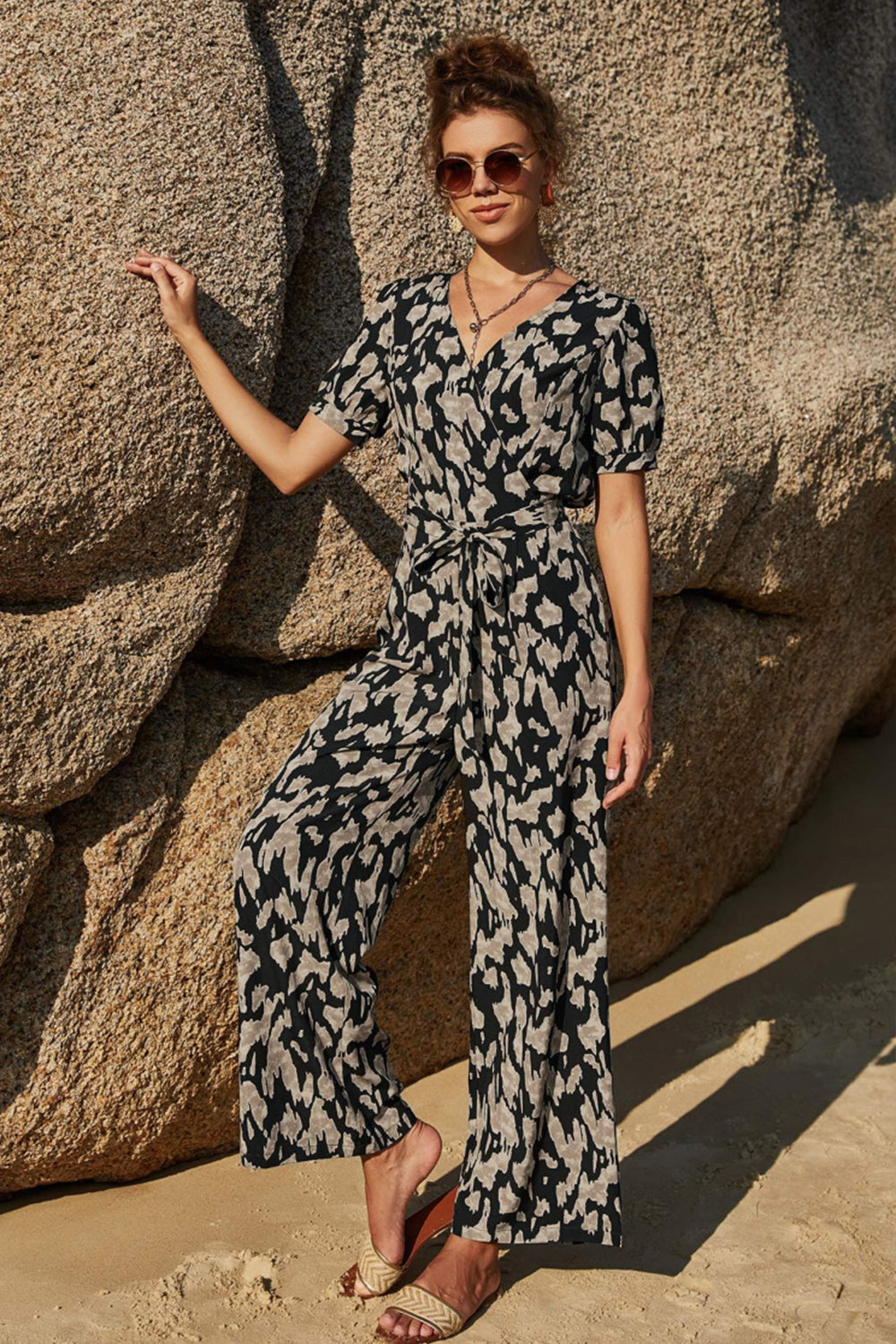 creamtopmall Printed Tie Jumpsuit