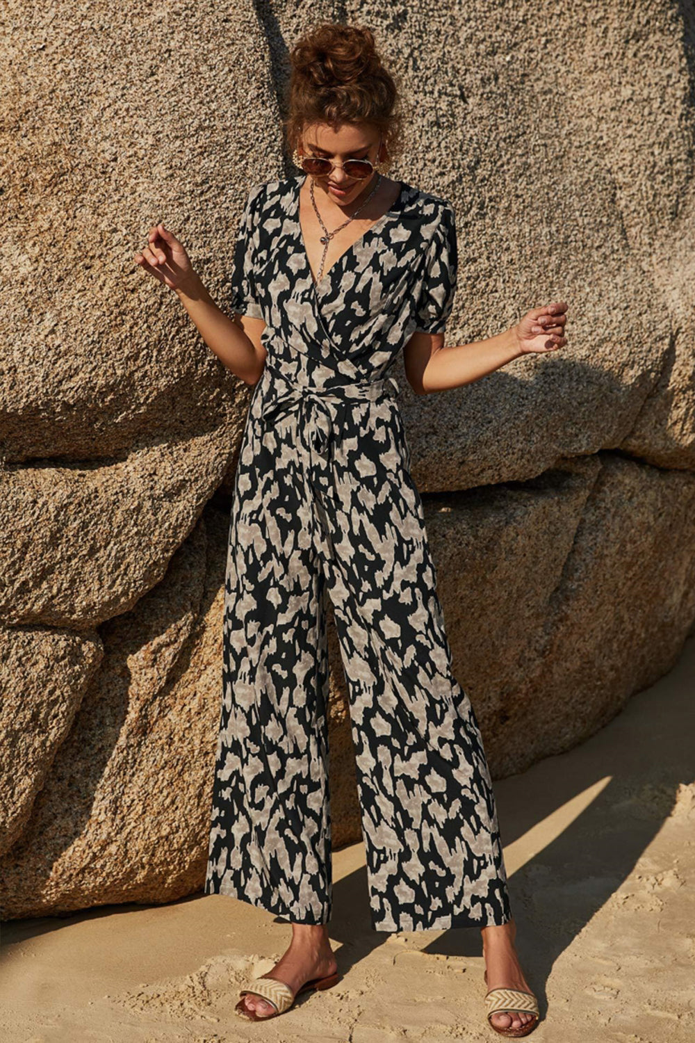 creamtopmall Printed Tie Jumpsuit